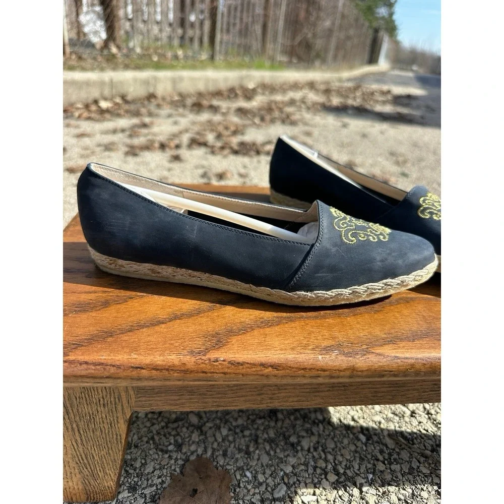 Salvatore Ferragamo Boutique Navy‎ Gold Espadrille Flats Womens 5.5 B